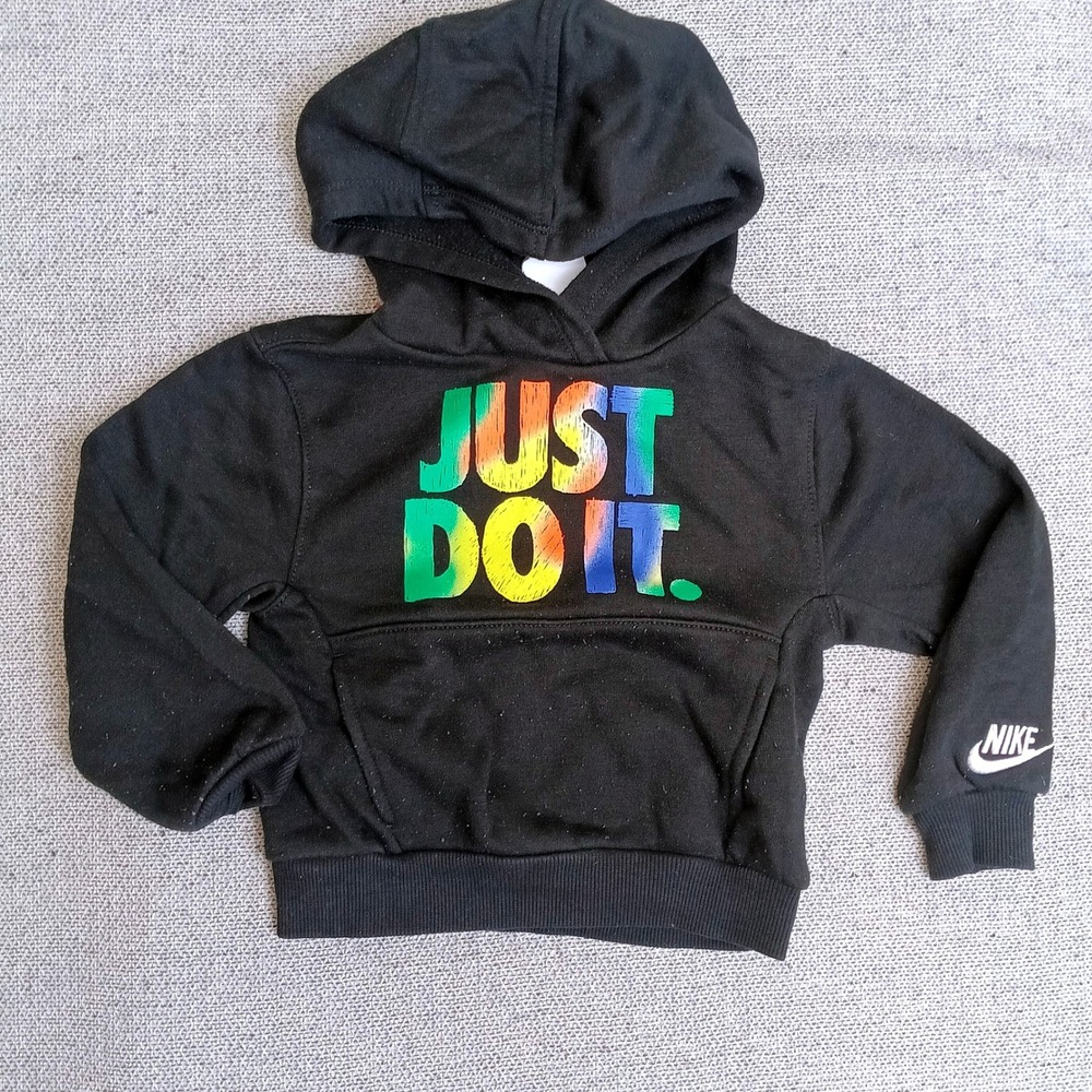 Nike Hoodie Toddler 2T Black Good Rainbow Just Do It Graphic Pullover Fleece